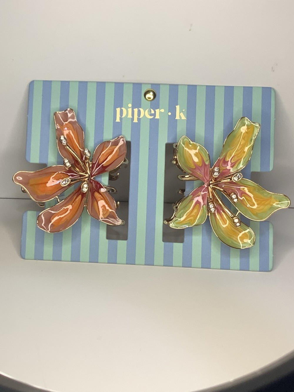 Piper K Floral Metal Rhinestone Hair Clips New